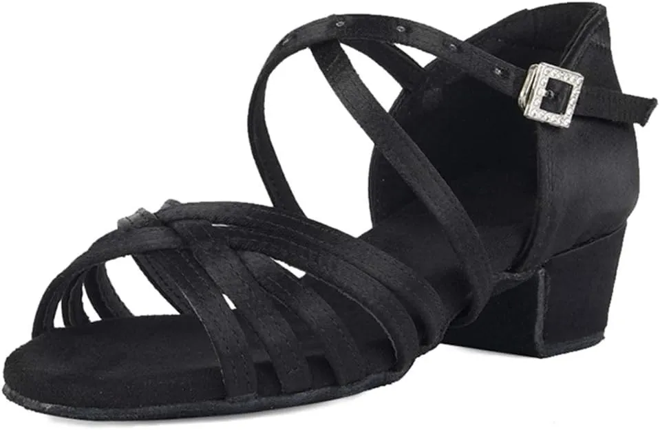 Girls Latin Dance Shoes Satin Professional Ballroom Salsa Dance Practice Performance Shoes(Little/Big Kid),Model 202