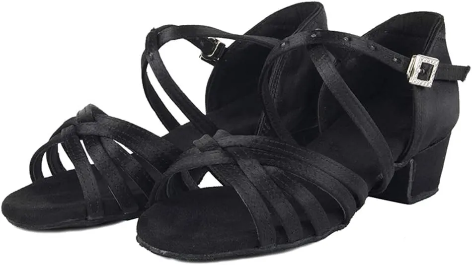 Girls Latin Dance Shoes Satin Professional Ballroom Salsa Dance Practice Performance Shoes(Little/Big Kid),Model 202