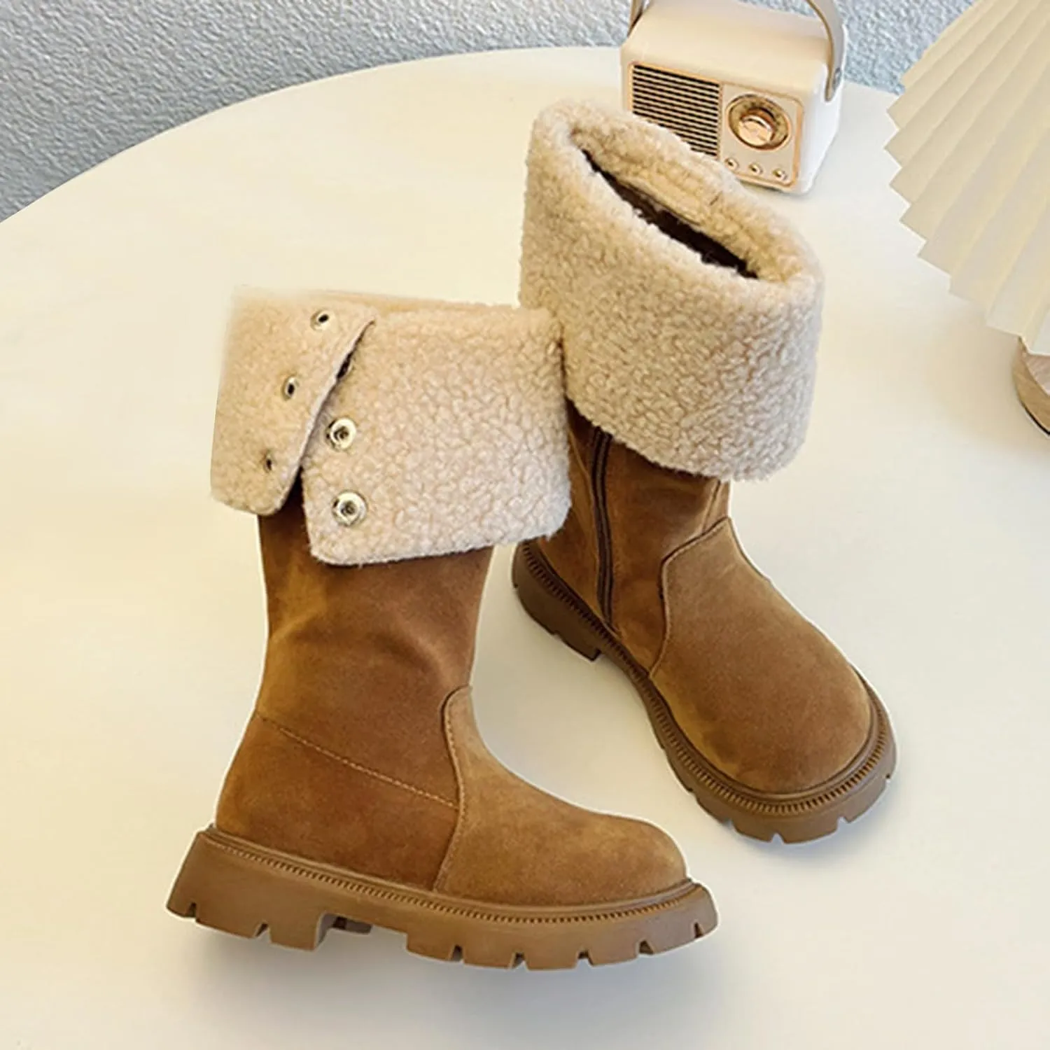 Girls Western Cowboy Snow Boots Kids Fuzzy Snow Shoes Winter Soft Warm Comfy Booties Rubber Sole Non Slip Shoes