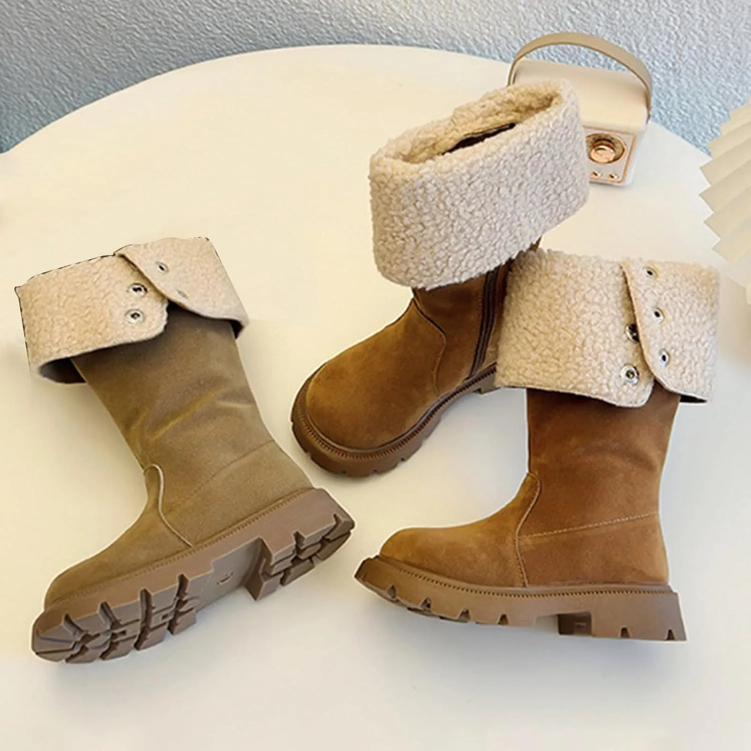 Girls Western Cowboy Snow Boots Kids Fuzzy Snow Shoes Winter Soft Warm Comfy Booties Rubber Sole Non Slip Shoes