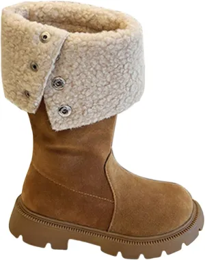 Girls Western Cowboy Snow Boots Kids Fuzzy Snow Shoes Winter Soft Warm Comfy Booties Rubber Sole Non Slip Shoes