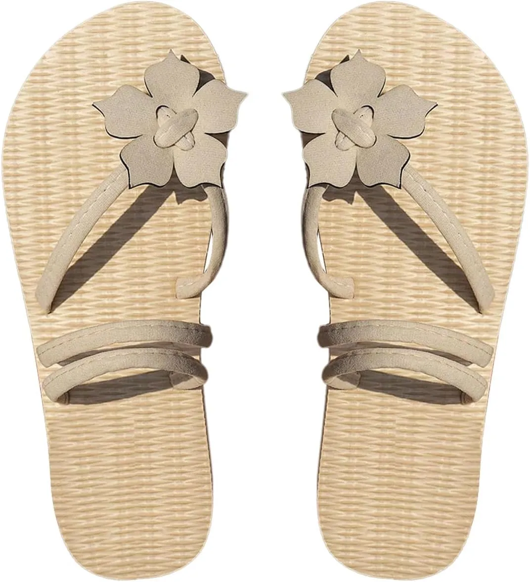 GORGLITTER Women's Flower Flip Flops Straw Summer Boho Beach Flats Thongs Slide Sandals