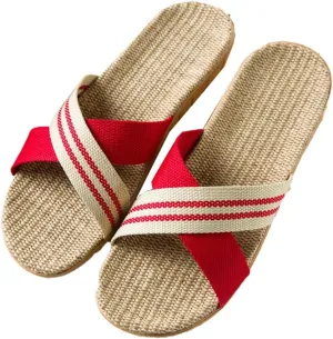 Halemet Women's Straw Beach Slippers - Non-Slip Slides - Comfortable Indoor/Outdoor Sandals