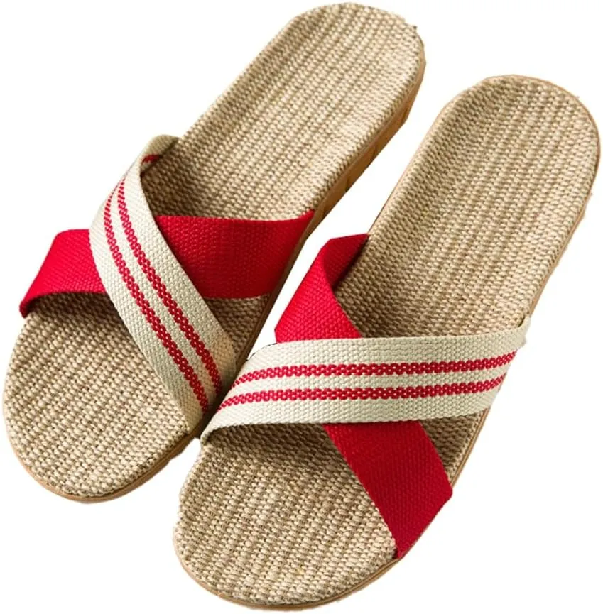 Halemet Women's Straw Beach Slippers - Non-Slip Slides - Comfortable Indoor/Outdoor Sandals