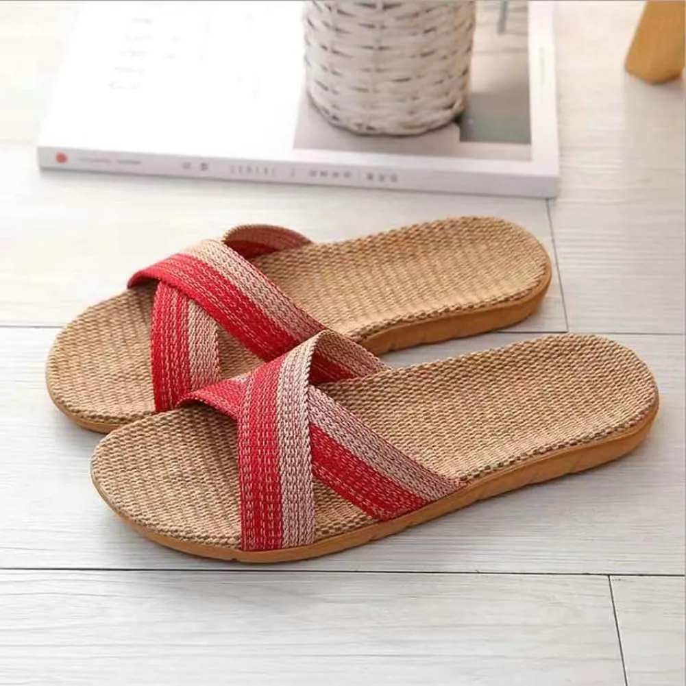 Halemet Women's Straw Beach Slippers - Non-Slip Slides - Comfortable Indoor/Outdoor Sandals