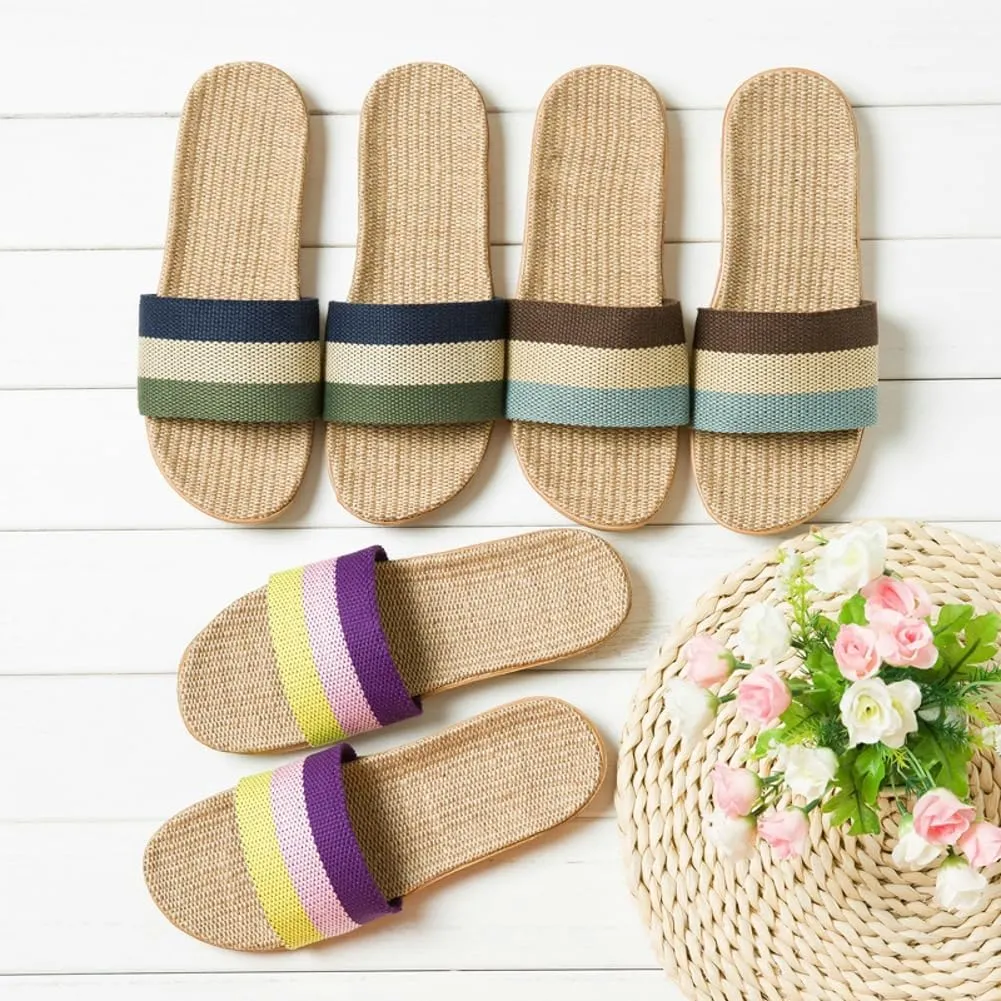 Halemet Women's Straw Beach Slippers - Non-Slip Slides - Comfortable Indoor/Outdoor Sandals