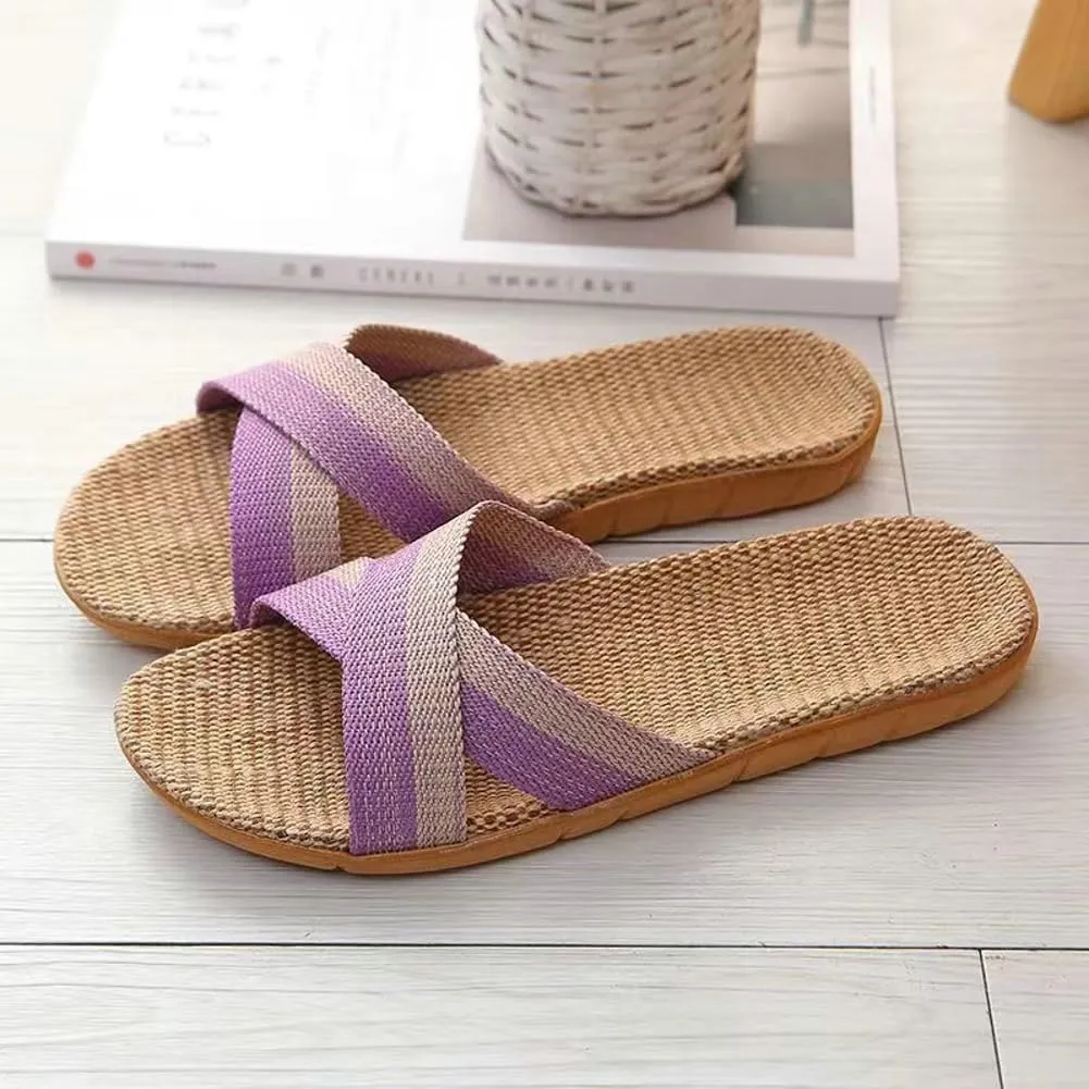 Halemet Women's Straw Beach Slippers - Non-Slip Slides - Comfortable Indoor/Outdoor Sandals