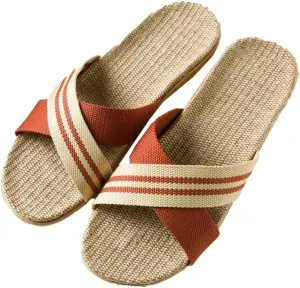 Halemet Women's Straw Beach Slippers - Non-Slip Slides - Comfortable Indoor/Outdoor Sandals