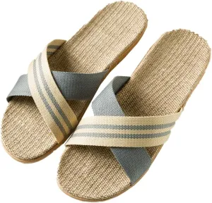 Halemet Women's Straw Beach Slippers - Non-Slip Slides - Comfortable Indoor/Outdoor Sandals
