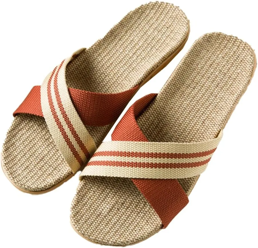 Halemet Women's Straw Beach Slippers - Non-Slip Slides - Comfortable Indoor/Outdoor Sandals