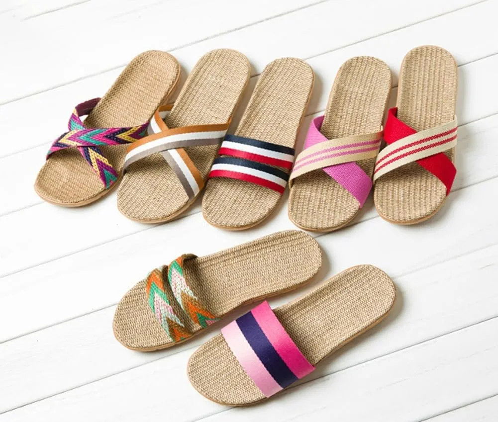 Halemet Women's Straw Beach Slippers - Non-Slip Slides - Comfortable Indoor/Outdoor Sandals
