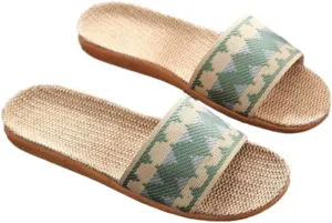 Halemet Women's Straw Beach Slippers - Non-Slip Slides - Comfortable Indoor/Outdoor Sandals