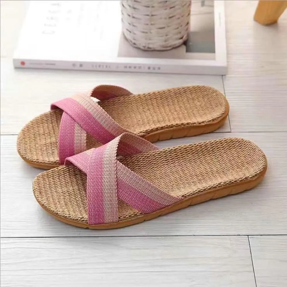 Halemet Women's Straw Beach Slippers - Non-Slip Slides - Comfortable Indoor/Outdoor Sandals