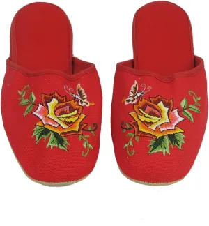 Handmade Embroidered Floral Chinese Women's Cotton Slippers Red Blue Black New