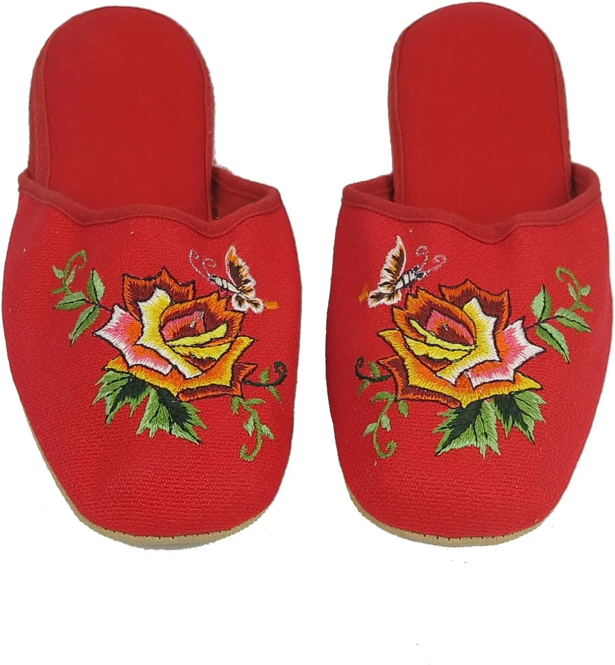 Handmade Embroidered Floral Chinese Women's Cotton Slippers Red Blue Black New