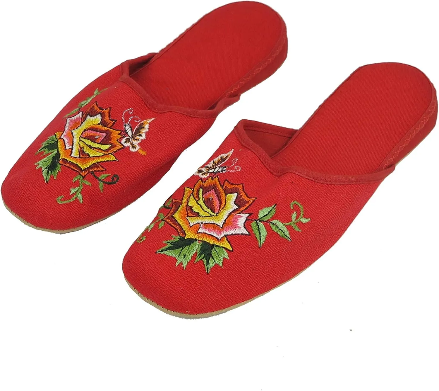 Handmade Embroidered Floral Chinese Women's Cotton Slippers Red Blue Black New