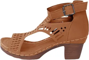 Heeled Sandals Women's Low Block Chunky Heels Sandals Fish Mouth Breathable Hollow Out Walking Shoes Adjustable Ankle Strap Wide Available Shoes for Summer And Daily Wear