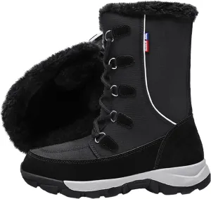 HESBITEUL Water-resist Womens Snow Boots Fur Lined Warm Winter Footwear for Women Lace up Womens Mid Calf Outdoor Anti-Slip Shoes
