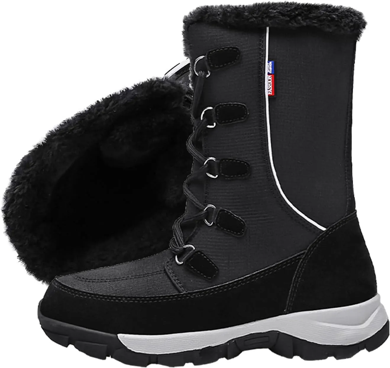 HESBITEUL Water-resist Womens Snow Boots Fur Lined Warm Winter Footwear for Women Lace up Womens Mid Calf Outdoor Anti-Slip Shoes