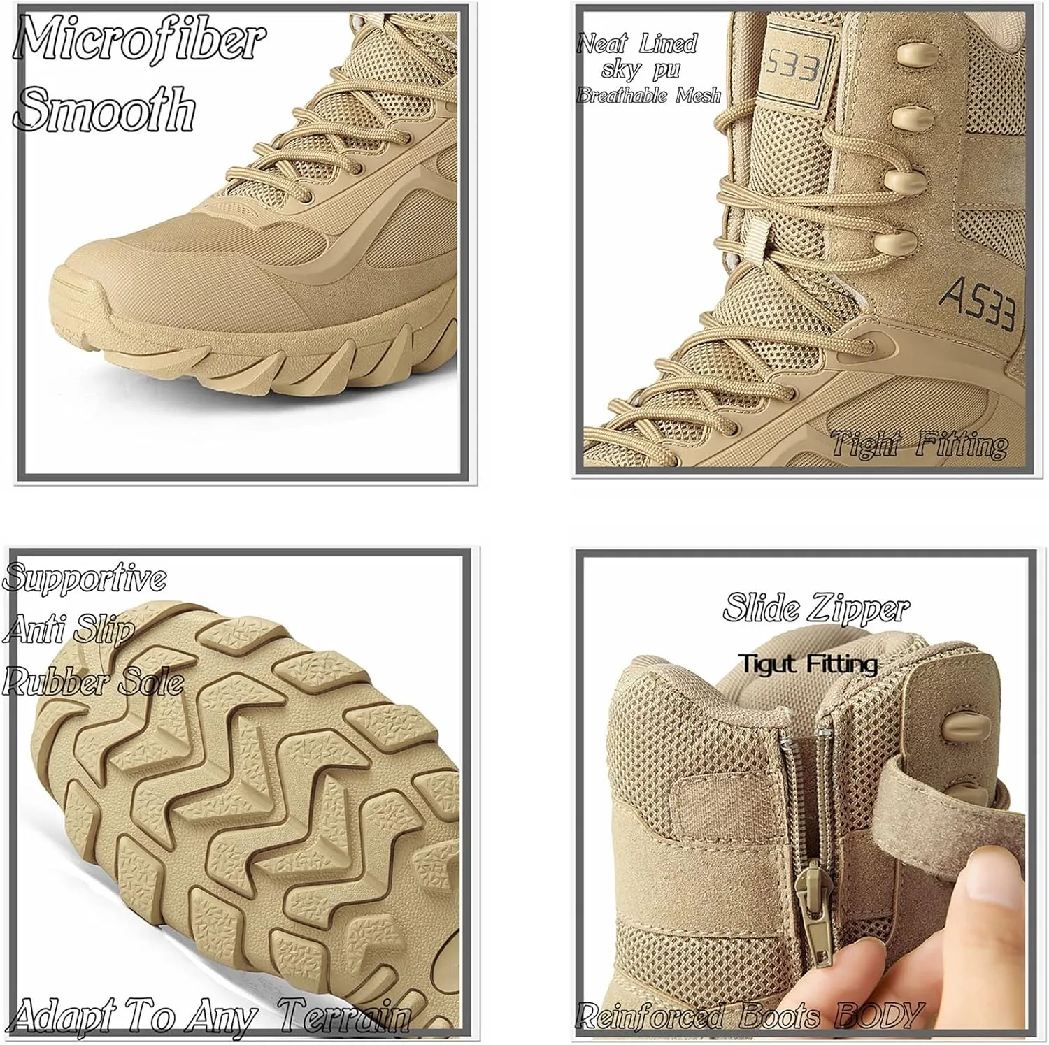High Light Weight Tactical Boots Breathable Military Boots Outdoors Non-Slip Military Boots with Zip Outdoor Trekking Backpacking Boots Suitable for Men and Women,Sand,43