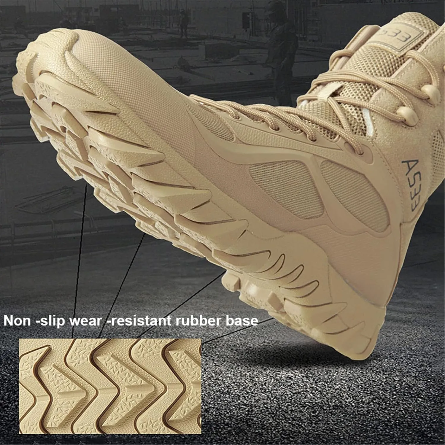 High Light Weight Tactical Boots Breathable Military Boots Outdoors Non-Slip Military Boots with Zip Outdoor Trekking Backpacking Boots Suitable for Men and Women,Sand,43