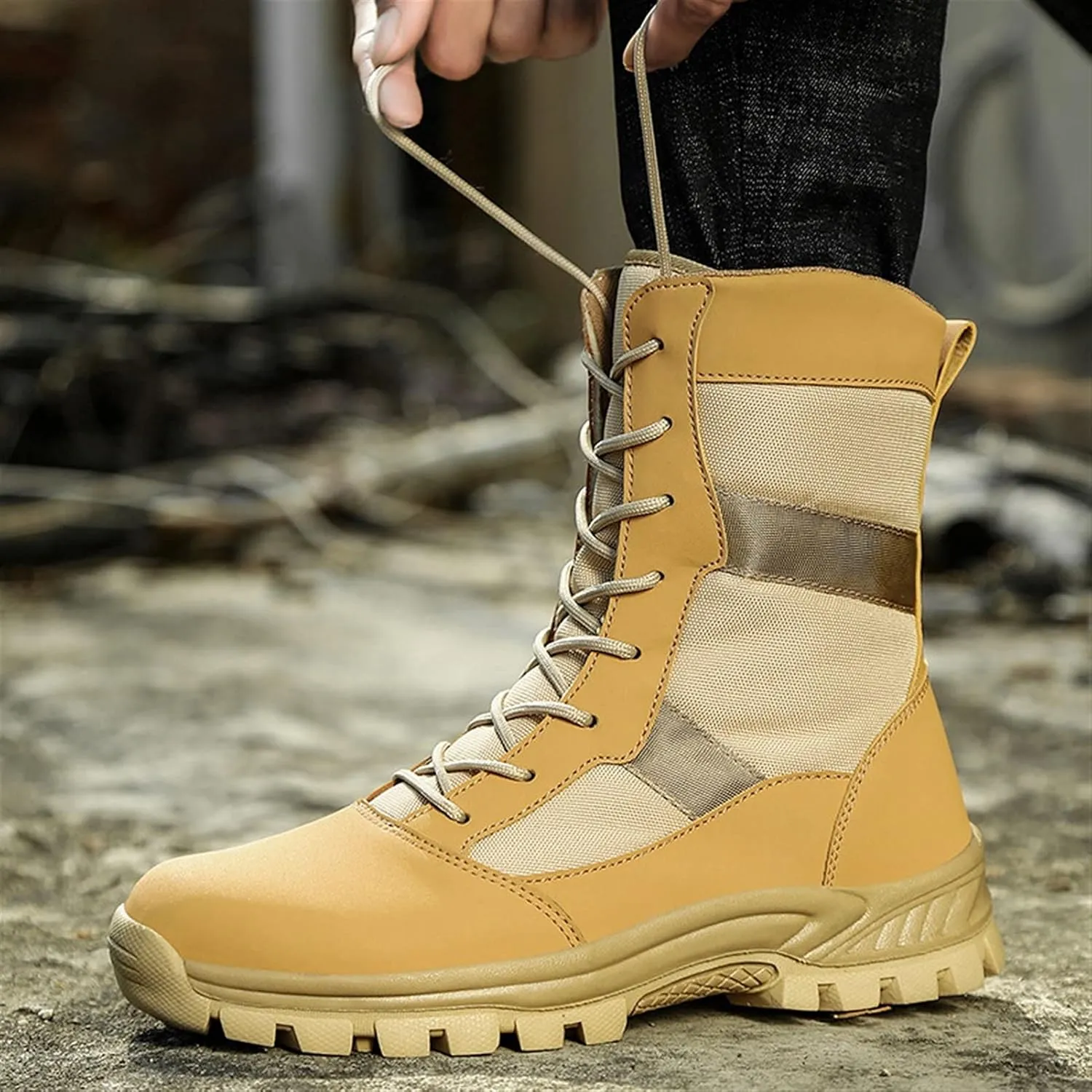 High Rise Hiking Boots, Outdoor Hiking Boots Men,Lace- up Motorcycle Biker Boots, Army Combat Tactical Patrol Shoes, Waterproof Non- Slip Casual Jungle Safety Footwear, for Birthday,Father' s Day and