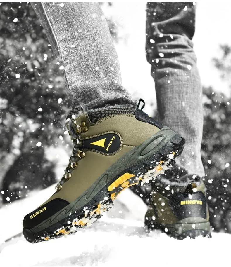 Hiking Boots Mens Winter Boots Snow Shoes Casual Lightweight Waterproof Snow Boots Anti-Slip Fur Lined Trekking Backpacking Comfortable Outdoor