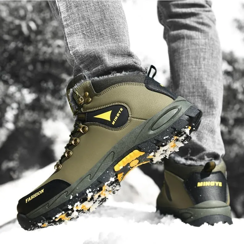 Hiking Boots Mens Winter Boots Snow Shoes Casual Lightweight Waterproof Snow Boots Anti-Slip Fur Lined Trekking Backpacking Comfortable Outdoor
