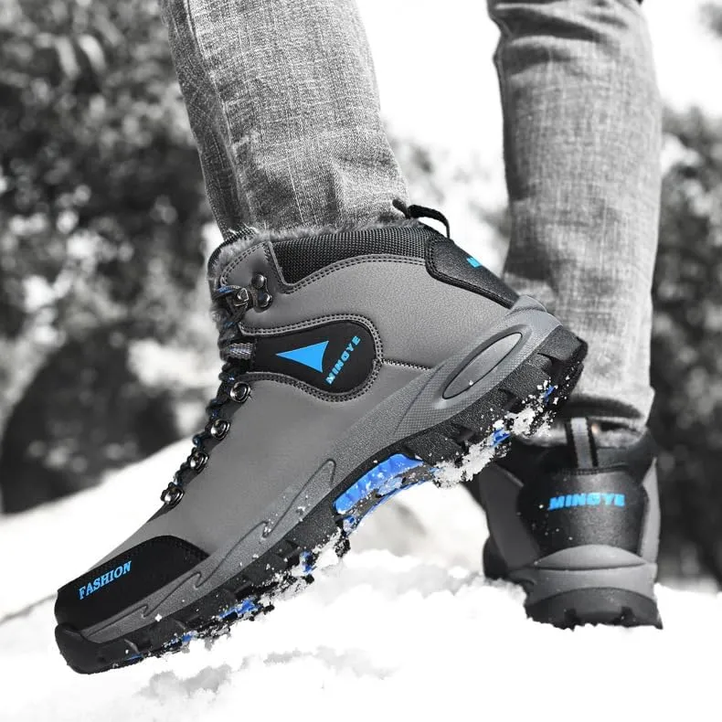 Hiking Boots Mens Winter Boots Snow Shoes Casual Lightweight Waterproof Snow Boots Anti-Slip Fur Lined Trekking Backpacking Comfortable Outdoor