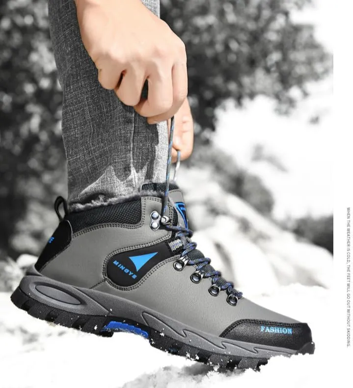 Hiking Boots Mens Winter Boots Snow Shoes Casual Lightweight Waterproof Snow Boots Anti-Slip Fur Lined Trekking Backpacking Comfortable Outdoor