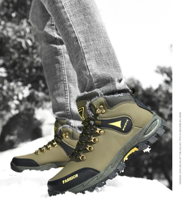 Hiking Boots Mens Winter Boots Snow Shoes Casual Lightweight Waterproof Snow Boots Anti-Slip Fur Lined Trekking Backpacking Comfortable Outdoor