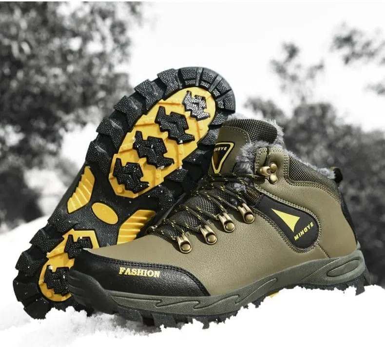 Hiking Boots Mens Winter Boots Snow Shoes Casual Lightweight Waterproof Snow Boots Anti-Slip Fur Lined Trekking Backpacking Comfortable Outdoor