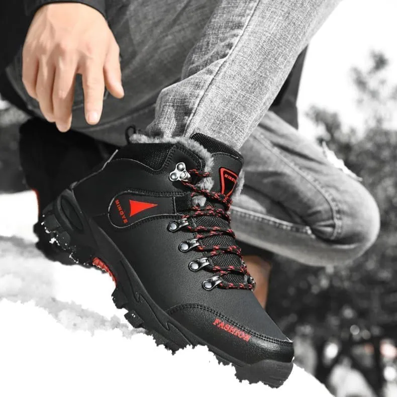 Hiking Boots Mens Winter Boots Snow Shoes Casual Lightweight Waterproof Snow Boots Anti-Slip Fur Lined Trekking Backpacking Comfortable Outdoor