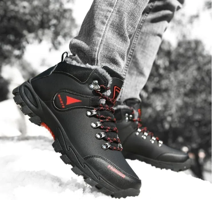 Hiking Boots Mens Winter Boots Snow Shoes Casual Lightweight Waterproof Snow Boots Anti-Slip Fur Lined Trekking Backpacking Comfortable Outdoor