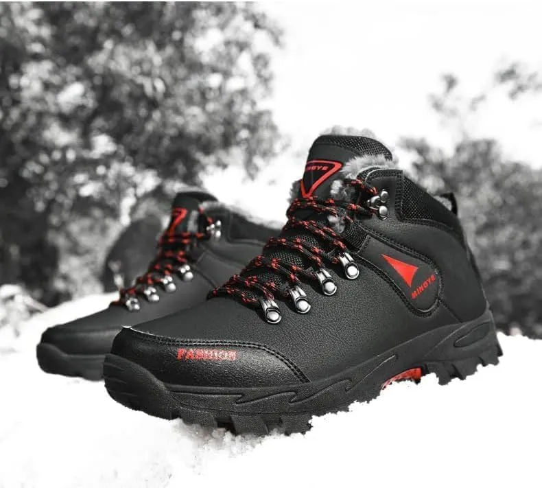 Hiking Boots Mens Winter Boots Snow Shoes Casual Lightweight Waterproof Snow Boots Anti-Slip Fur Lined Trekking Backpacking Comfortable Outdoor