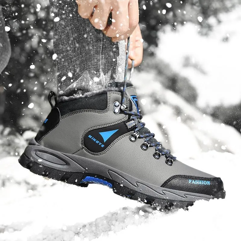 Hiking Boots Mens Winter Boots Snow Shoes Casual Lightweight Waterproof Snow Boots Anti-Slip Fur Lined Trekking Backpacking Comfortable Outdoor