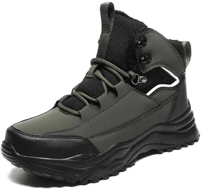 Hiking Boots Mens Winter Snow Boots Water Resistant Warm Fur Lined Anti Slip Ankle Walking Shoes Casual Ankle Sneakers Lightweight Hiking Outdoor Trekking Boot