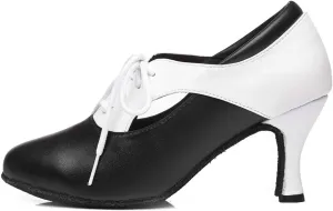 HIPPOSEUS Women's Lace up Latin Dance Shoes Closed Toe Ballroom Salsa Dance Practice Shoes,Model L416