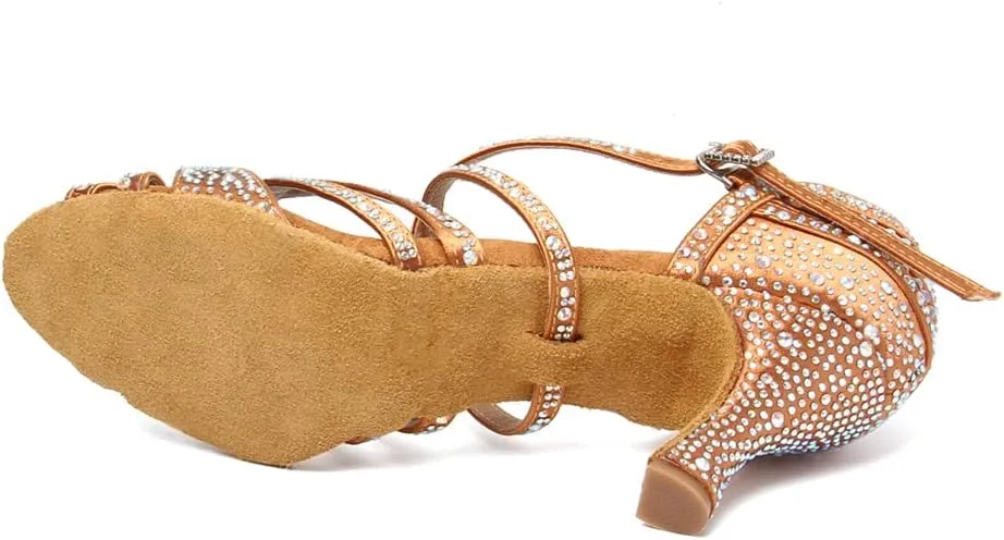 HIPPOSEUS Women's Latin Dance Shoes Rhinestone Ballroom Salsa Dance Heels with Soft Sole