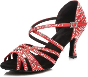 HIPPOSEUS Women's Latin Dance Shoes Rhinestone Ballroom Salsa Dance Heels with Soft Sole