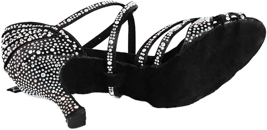 HIPPOSEUS Women's Latin Dance Shoes Rhinestone Ballroom Salsa Dance Heels with Soft Sole