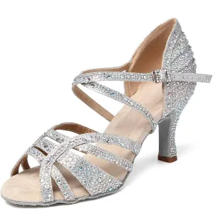 HIPPOSEUS Women's Latin Dance Shoes Rhinestone Ballroom Salsa Dance Heels with Soft Sole