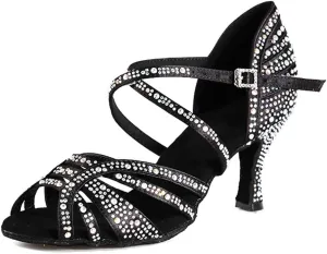 HIPPOSEUS Women's Latin Dance Shoes Rhinestone Ballroom Salsa Dance Heels with Soft Sole
