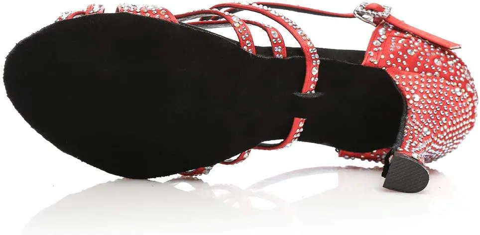 HIPPOSEUS Women's Latin Dance Shoes Rhinestone Ballroom Salsa Dance Heels with Soft Sole