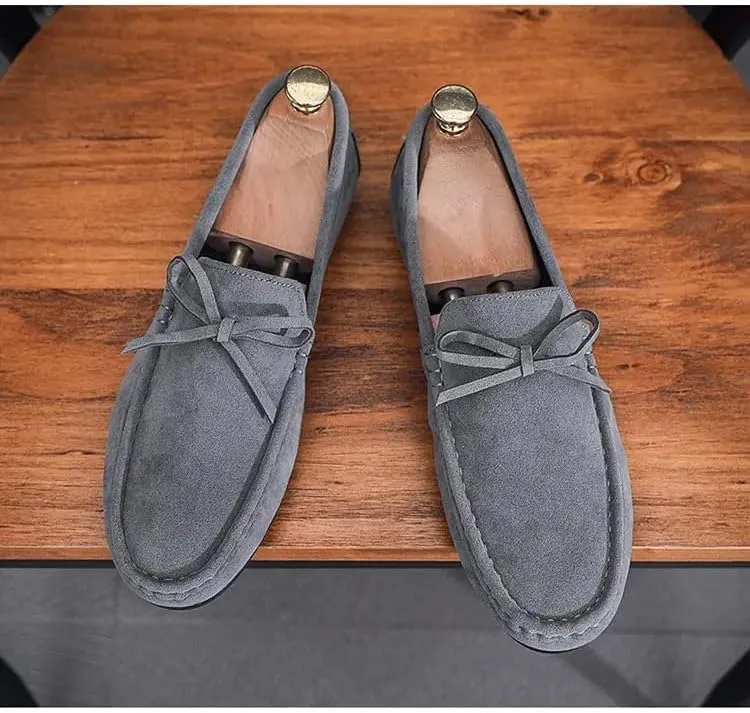 HOOENG Men's Loafers Round Toe Suede Vamp Driving Style Loafer Flat Heel Slip Resistant Comfortable Prom Slip-on