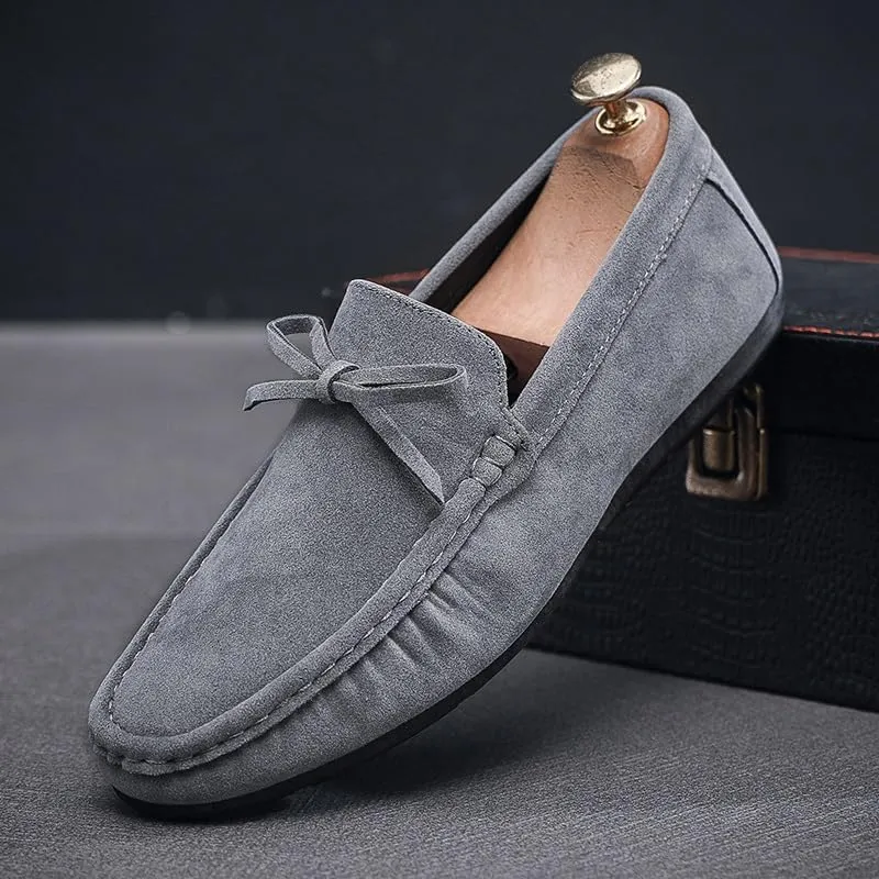 HOOENG Men's Loafers Round Toe Suede Vamp Driving Style Loafer Flat Heel Slip Resistant Comfortable Prom Slip-on