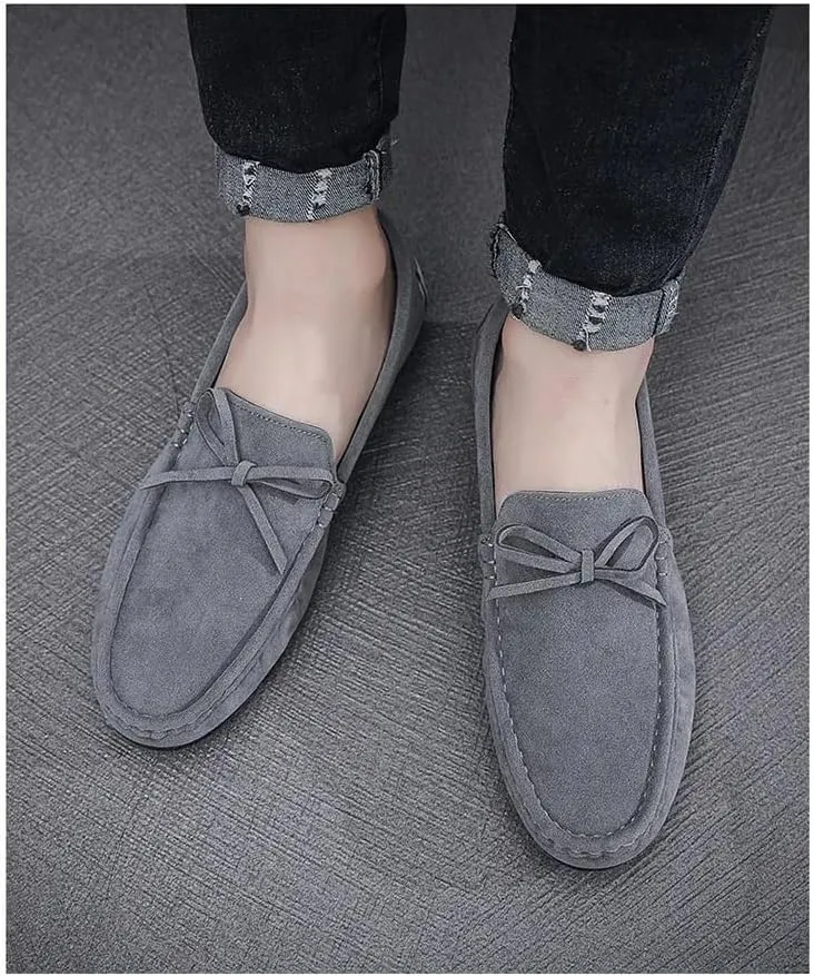 HOOENG Men's Loafers Round Toe Suede Vamp Driving Style Loafer Flat Heel Slip Resistant Comfortable Prom Slip-on
