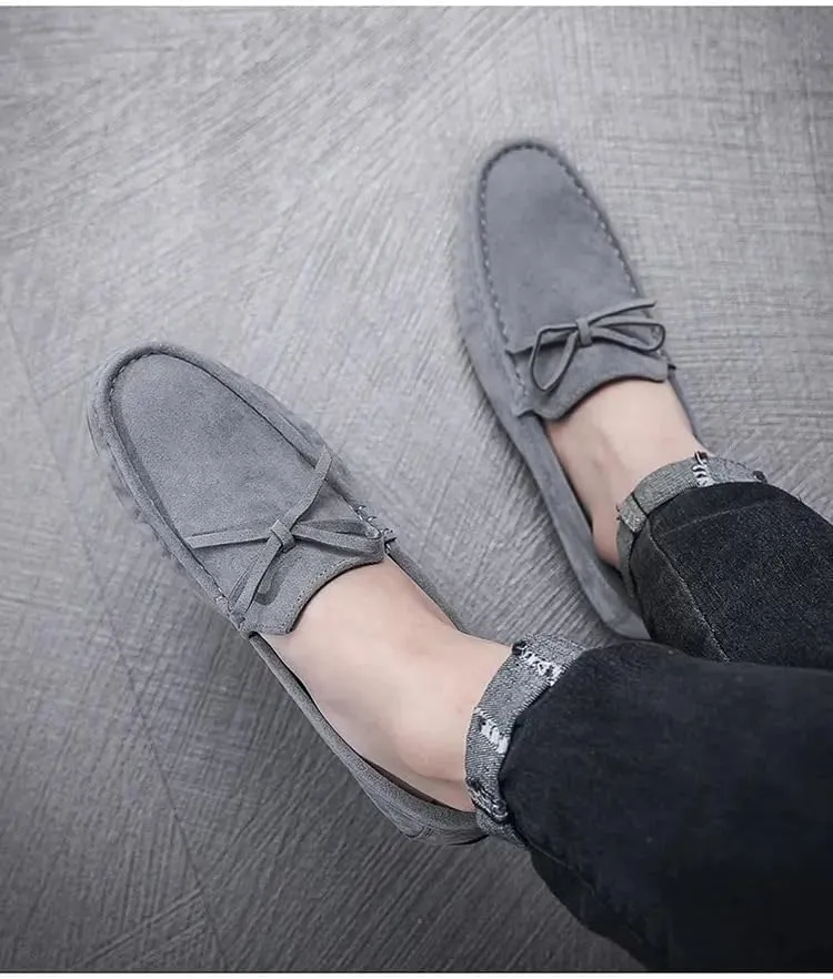 HOOENG Men's Loafers Round Toe Suede Vamp Driving Style Loafer Flat Heel Slip Resistant Comfortable Prom Slip-on