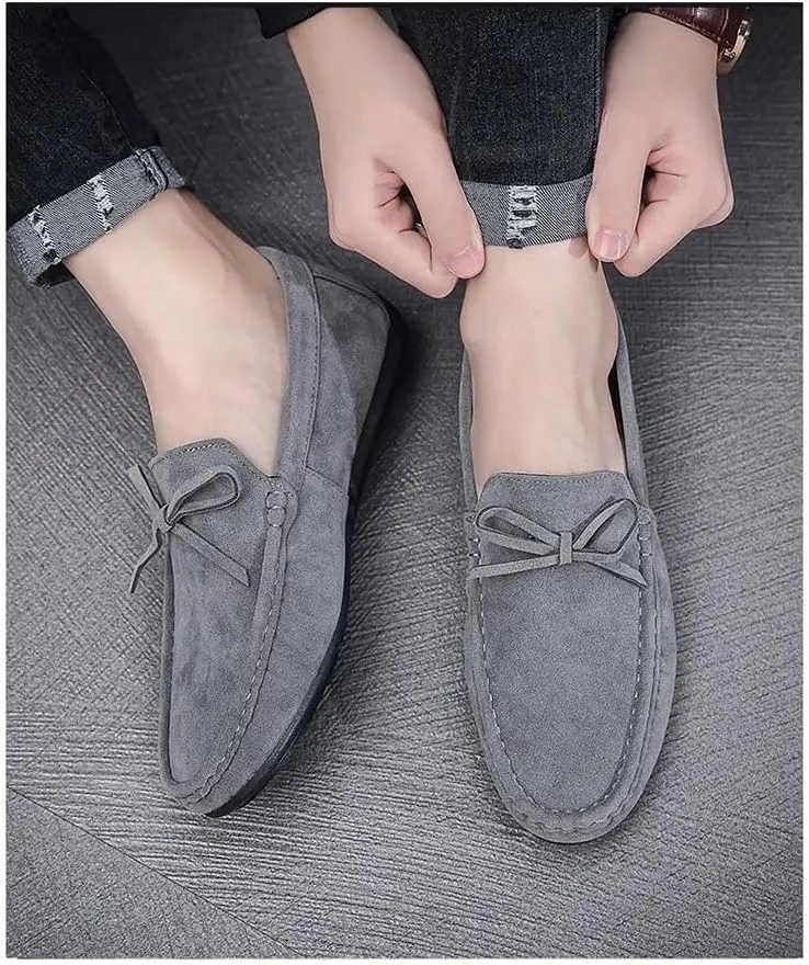 HOOENG Men's Loafers Round Toe Suede Vamp Driving Style Loafer Flat Heel Slip Resistant Comfortable Prom Slip-on