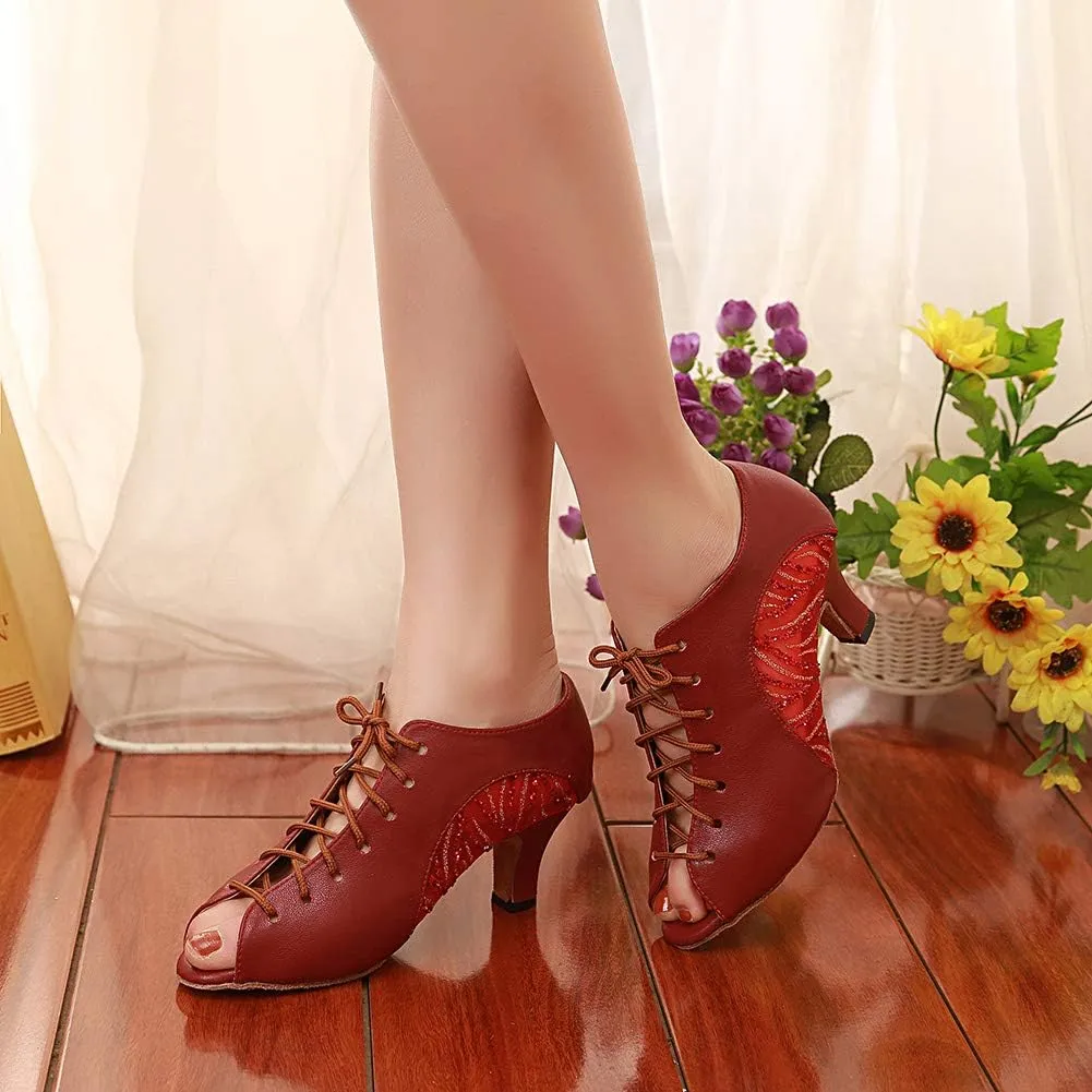HROYL Women Latin Practice Dance Shoes Salsa Performance Wedding Party Dance Shoes,Model YCL264